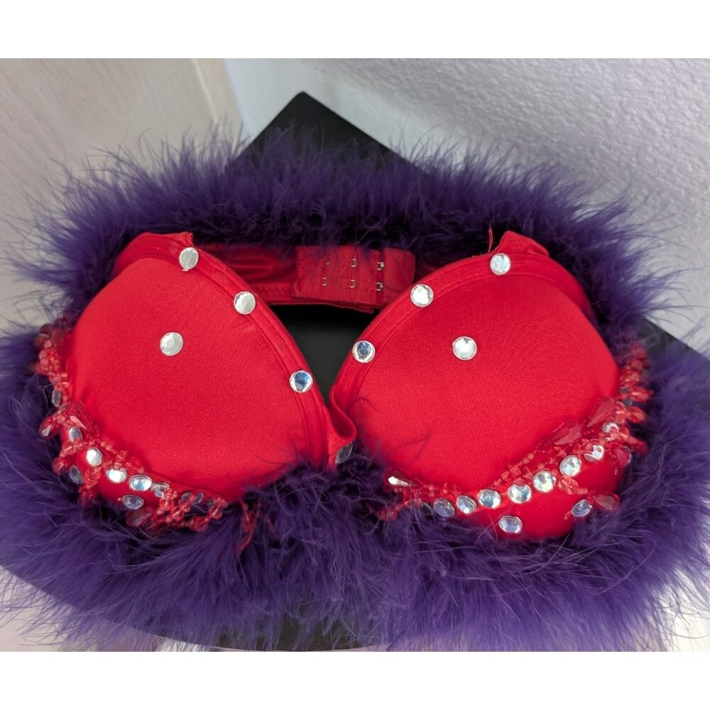Handmade Red Hat Ladies Bra Hat – One Size Fits Most | Embellished with Marabou
